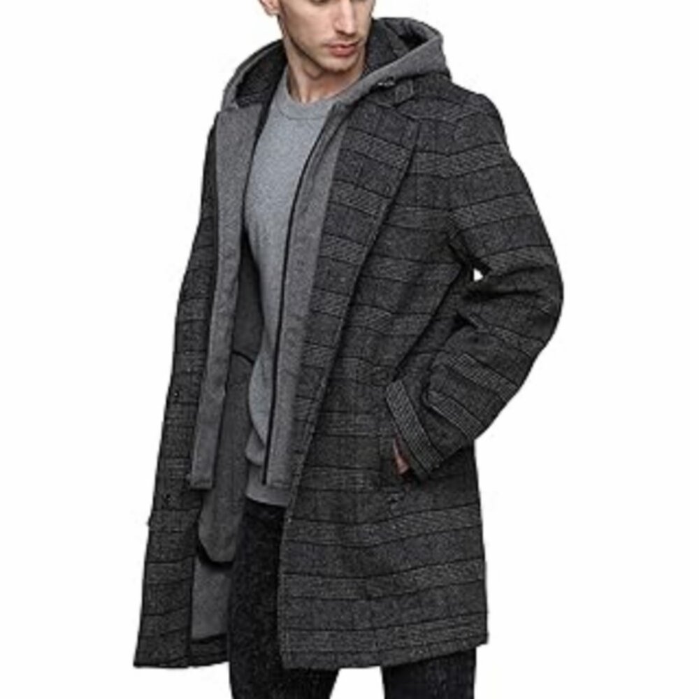 Tahari Black and Gray Wool Coat Size L MENS